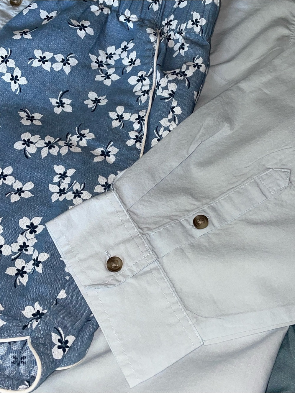 Floral Blue Women's Pajama Shorts and Light Blue Top Set - Soft Cotton Sleepwear